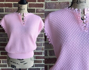 Vintage 1970s sleeveless light pink sweater acrylic 70s 80s