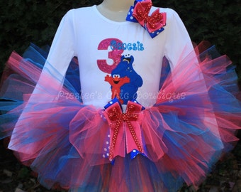 Sesame Street, Cookie monster & Elmo Birthday tutu set! Perfect for a Sesame street themed Birthday party or for pictures!