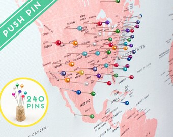 world push pin travel map canvas maui blue colors countries