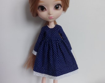 Dotted dress no 2 - different finishing lace - for pullip blythe azone momoko obitsu and similar dolls