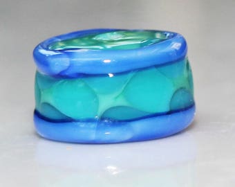 12mm Blue With Green Lampwork Drum Bead 12mm around X 7mm Thick 2.2mm Hole local artist made lampwork bead lampwork glass bead lampwork drum