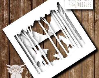 Layered Forest Paper cut Fox Family Personal