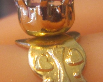 Vintage Gold and Pink Rhinestone Ring - Size 6.5 (Adjustable Up in Size) - R-095