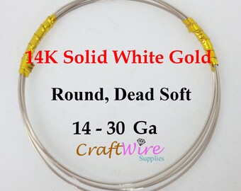 14K Solid White Gold Wire, 14 16 18 20 22 24 26 28 30 Gauge, Round, Dead Soft, 14K Pure White Gold, Jewelry Wrapping DIY Craft Supplies