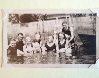 Greeting Card Vintage Photo Group of Friends Swimming Greeting Card and Envelope Blank Inside