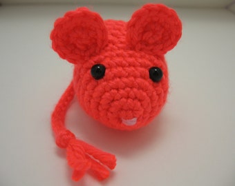 Cat Toy - Catnip Filled Cat Toy - Crochet Cat Toy - Crochet Mouse Cat Toy - Bright Neon Coral Catnip Cat Toy - Ready to Ship