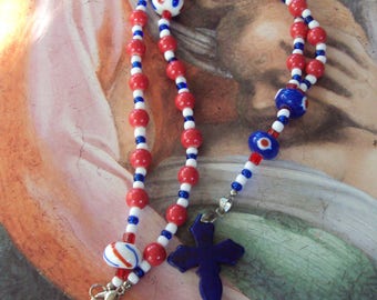 Protestant Prayer Bead Necklace - Red, White and Blue