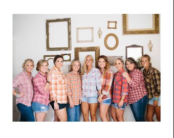 BRIDESMAID FLANNEL, custom wedding party group flannels, bridesmaid gifts, wedding flannel, getting ready flannels, bridesmaid plaid shirts