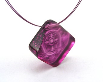 Pink Necklace diamond shape, Victorian Tile Pattern handmade pendant