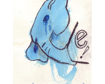 E is for Elephant - Mixed Media OOAK Drawing