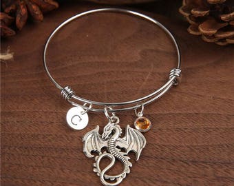 Dragon Bangle, Dragon Bracelet, Dragon bangle, personalized bracelet, Birthstones Bangle, initial bangle, pterosaur bangle, gift for her