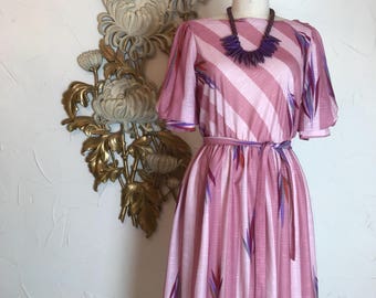 1970s dress pink dress 70s dress striped dress size medium Vintage dress puff sleeve dress office dress secretary dress puff shoulders