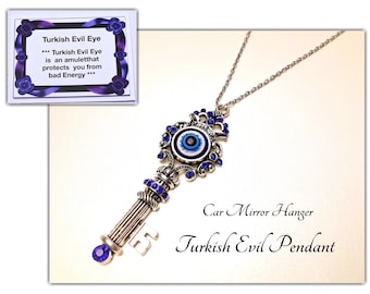 Turkish Evil Eye Pendant. Rear View Car Mirror Charm. Key Pendant. New Car Gift. God Luck Gift. #K-C43