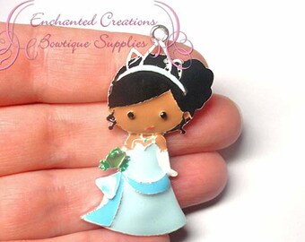 2" Tiana With Frog Friend Inspired Charm, Chunky Pendant, Keychain, Bookmark, Zipper Pull, Chunky Jewelry, Purse Charm