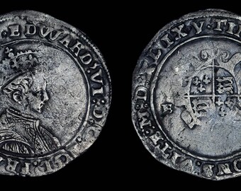 Tudor English Antique Coin Genuine Edward VI Solid Silver Shilling 1551, British, English
