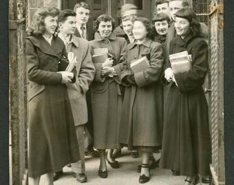 Vintage Snapshot Photo Group of High School Students Blurry Face 1940's, Original Found Photo, Vernacular Photography