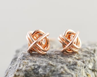 Rose Gold Knot Studs, Rose Gold Posts, 7mm Studs, Love Knots, Bridesmaid Gift, Tie The Knot