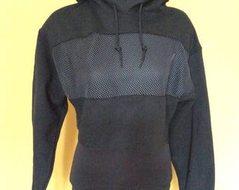 Black cropped hoodie with black mesh panel inserts