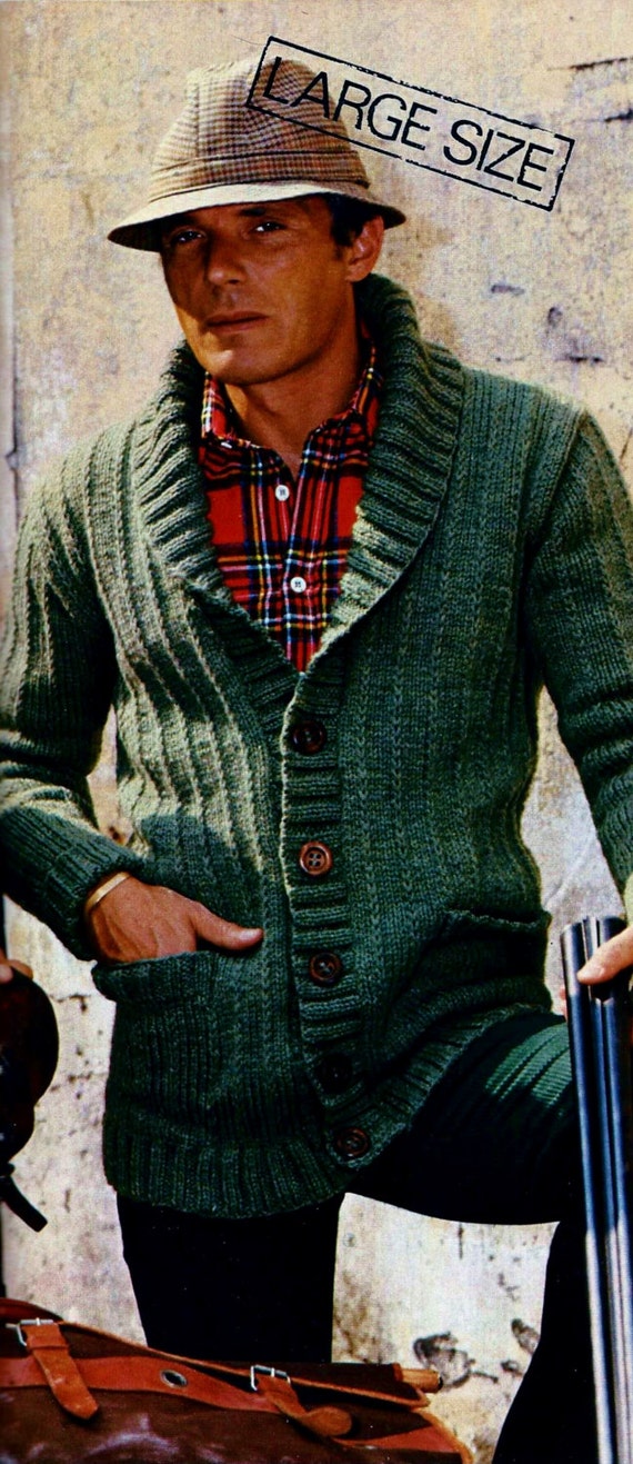 Mens Shawl Collar Cardigan Vintage Knitting Pattern Download