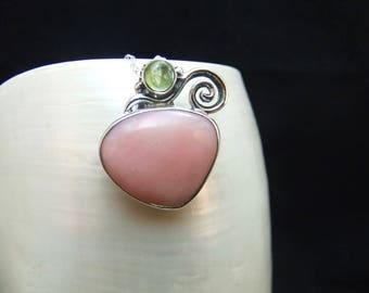 Pink Opal & Peridot Sterling Silver Necklace