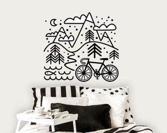 Wall decal / Cycling sticker / Mountains / Bicycle and Mountains / Wall sticker / Bike sticker / Gift for cyclist / Bicycle decor