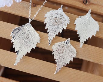 Silver Birch Silver Leaf Necklace, Real Leaf Necklace, Birch Leaf, Sterling Silver Leaf Necklace, Long Leaf, Slim Leaf, LC188