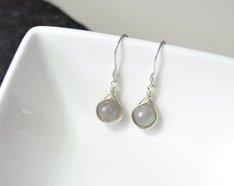 Labradorite Earrings, Grey Gemstone Earrings, Gray Gemstone Earrings, Sterling Silver Earrings