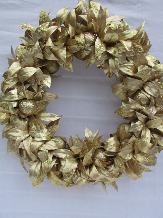 Gold Leaf Christmas Wreath Large Grape Vine Wreath/Gold