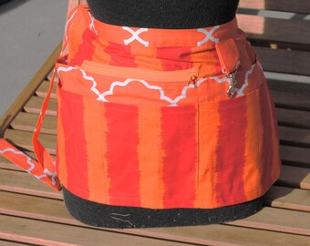Handmade Vendor Apron Utility Craft Farmers Market Pink Orange Stripes Orange Octogans