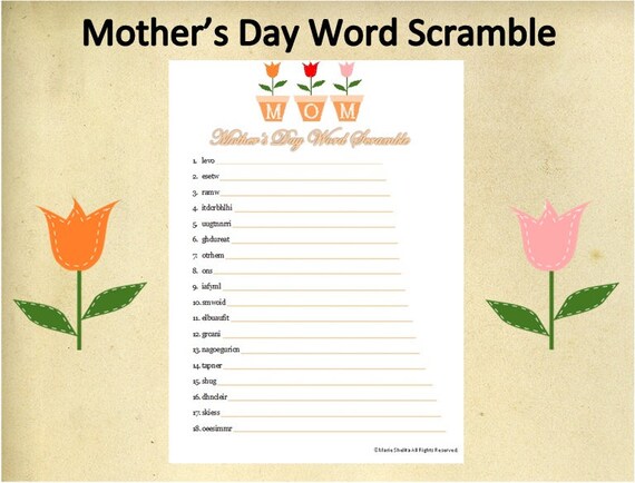 Printable Mothers Day Word Scramble GameMothers Family PrintableInstant Download Printable Mothers Day Word Scramble GameMothers Family PrintableInstant Download