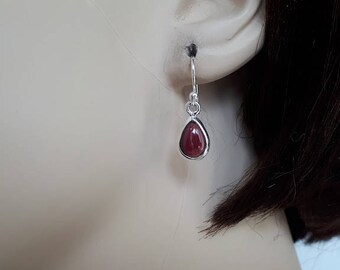 Silver garnet earrings, 92.5, sterling; teardrop shape