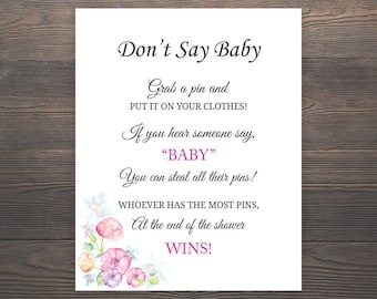 Don't Say Baby, Baby Shower Games, Printable Baby Shower, Girl Baby Shower Games, Grab a pin game, Clothespin game, Pink Baby Shower, S015