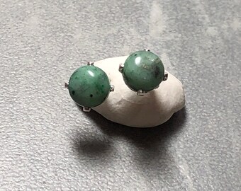 6mm African Turquoise Gemstone Post Earrings Prong set with Sterling Silver