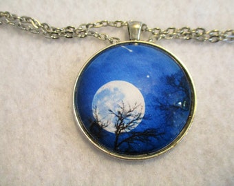 Super MOON & Shooting Star Night SKY Cabochon PENDANT Necklace