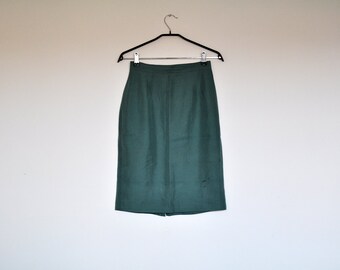 Vintage Sage Green Silk High Waist Midi Pencil Skirt