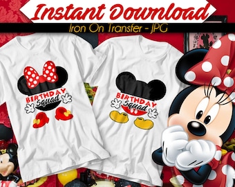 DIGITAL FILE Mickey Mouse Minnie Mouse Iron On Transfer, Birthday Squad, Instant Download, Iron on Transfer - Jpg