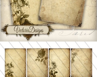 Tattered Flowers ATC vintage images digital background instant download printable collage sheet VD0145