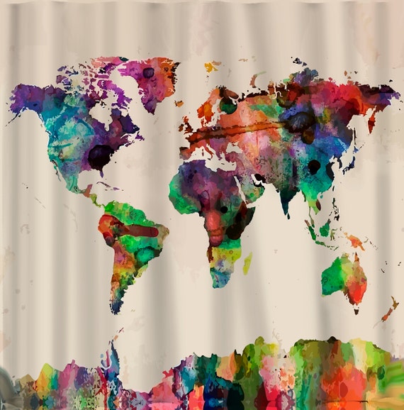custom shower curtains watercolor world map standard or