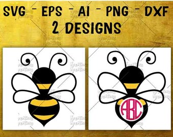 Bee Monogram Frame SVG Bumble Bee Cute Monogram frame cut cuttable cutting files Cricut Silhouette Instant Download vector SVG png eps dxf