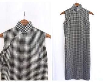 Houndstooth Silk Midi Dress