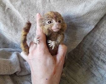 OOAK Needle felt lifelike brown Marmoset monkey baby handmade The Wishing Shed