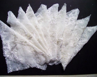 PALE CREAM....10 x Embroidered & Bugle Beaded Crinkle Chiffon....100% Silk....12 x 12 cm each