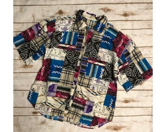 Vintage 90s Southwestern Shirt, Vintage Southwest Shirt, 90s Button Up Shirt, Aztec Shirt, 90s Southwest Shirt, Men's 90s Shirt, Size Large