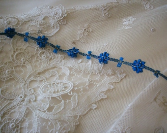 rare antique authentic ribbon work silk and metal Garland