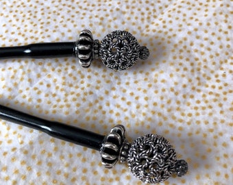 Brighton-Inspired Silver Metal Beaded Hair Stick- 4.5"