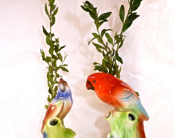 Charming Pair of Vintage Porcelain Bird Vases - Circa 1960's -