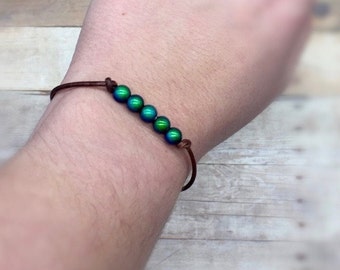 Mood bead and leather bracelet