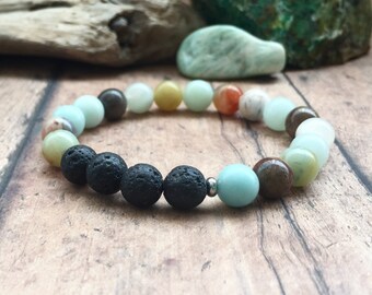 Amazonite Diffuser Bracelet | Goddess Empower Bracelet | Empowerment Bracelet | Aromatherapy Jewelry | Lava Rock Energy Bracelet