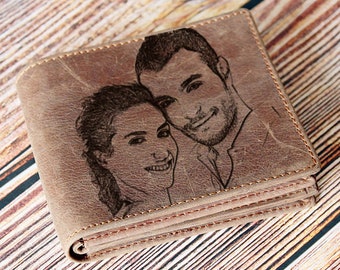 Personalized Mens Leather Wallet, Photo Engraved Wallet, Wallet For Men, Groomsman Gift, Boyfriend Gift, Wedding Gift, Husband Gift
