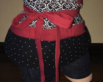 Black, White, Gray, and Red Half Waist Pocket Apron